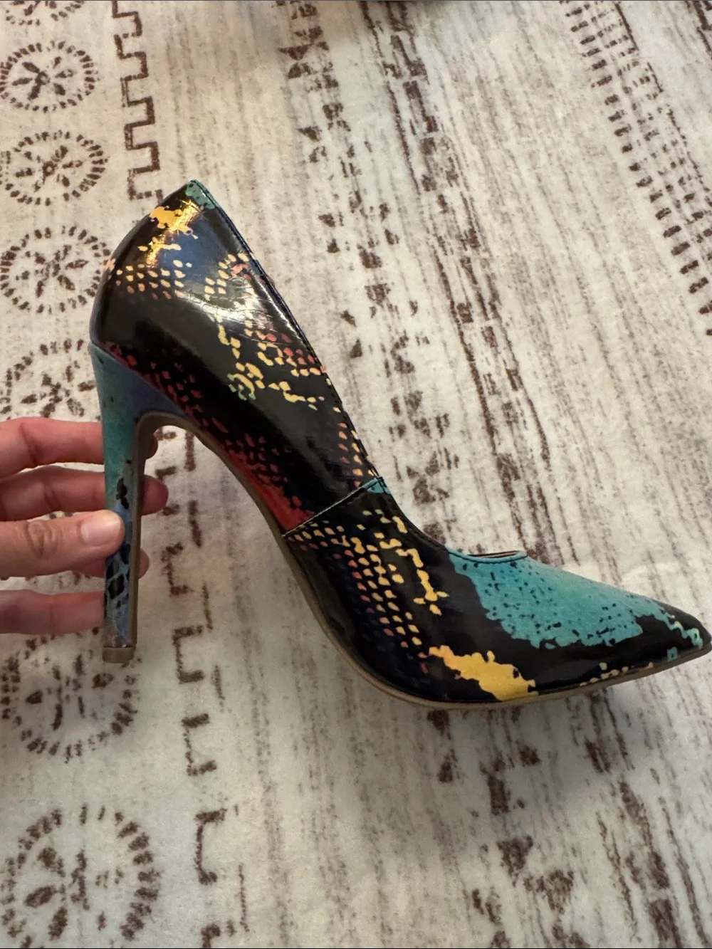Steve Madden Black Multicolor Snakeskin-Print Pointed Stilettos